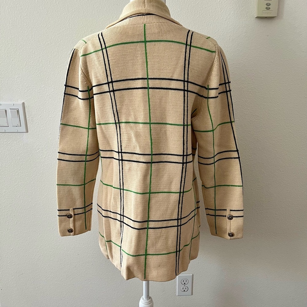 Cream Plaid Button-Front Knit Jacket - Picture 5 of 10